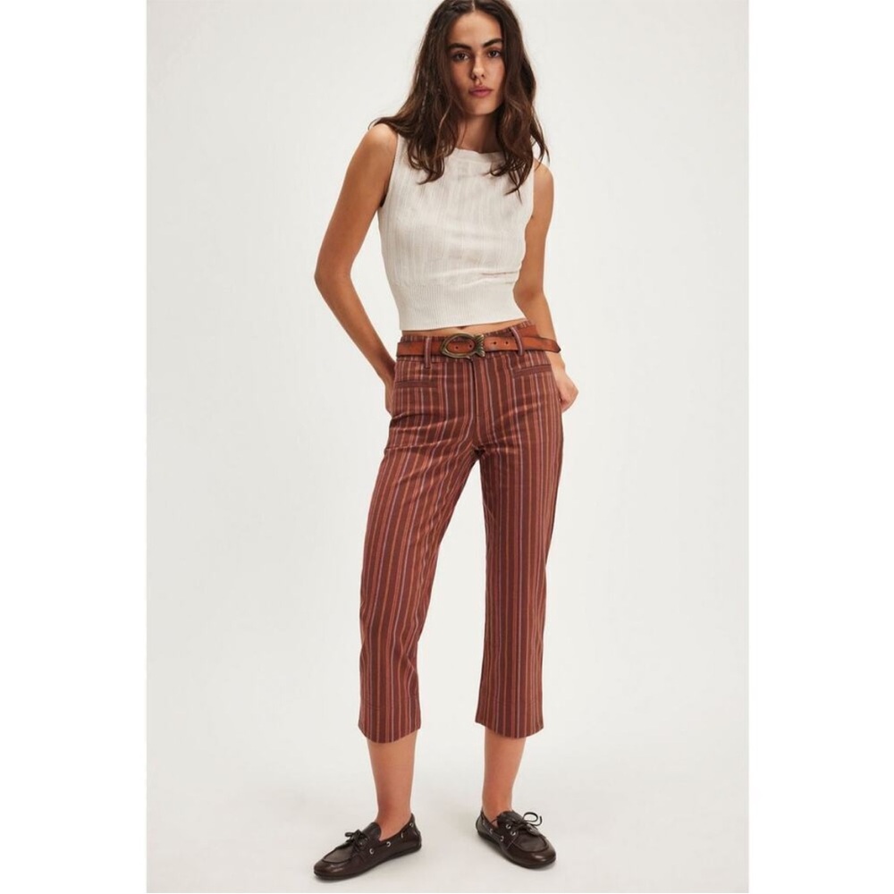 NWOT Free People Brown Striped Cropped Pants
